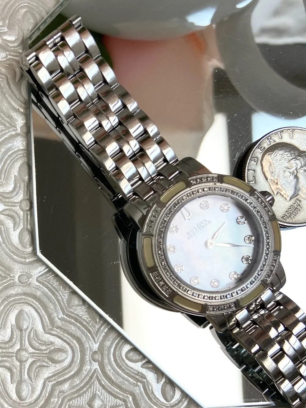 Bulova Accutron Pemberton Swiss Made Diamond Accented Bezel Dial Stainless Watch